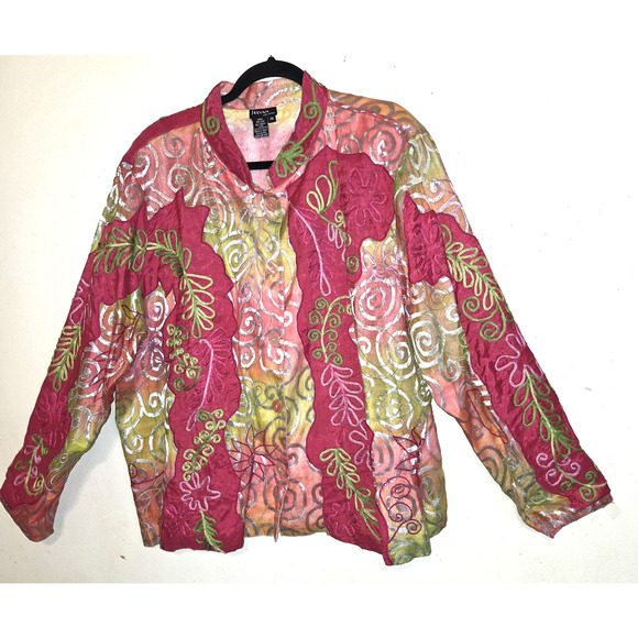 Jeevan Jackets & Blazers - Vintage Jeevan Silk Top Jacket Plus Sz 2X Art To Wear Artsy Textured Silk Blend